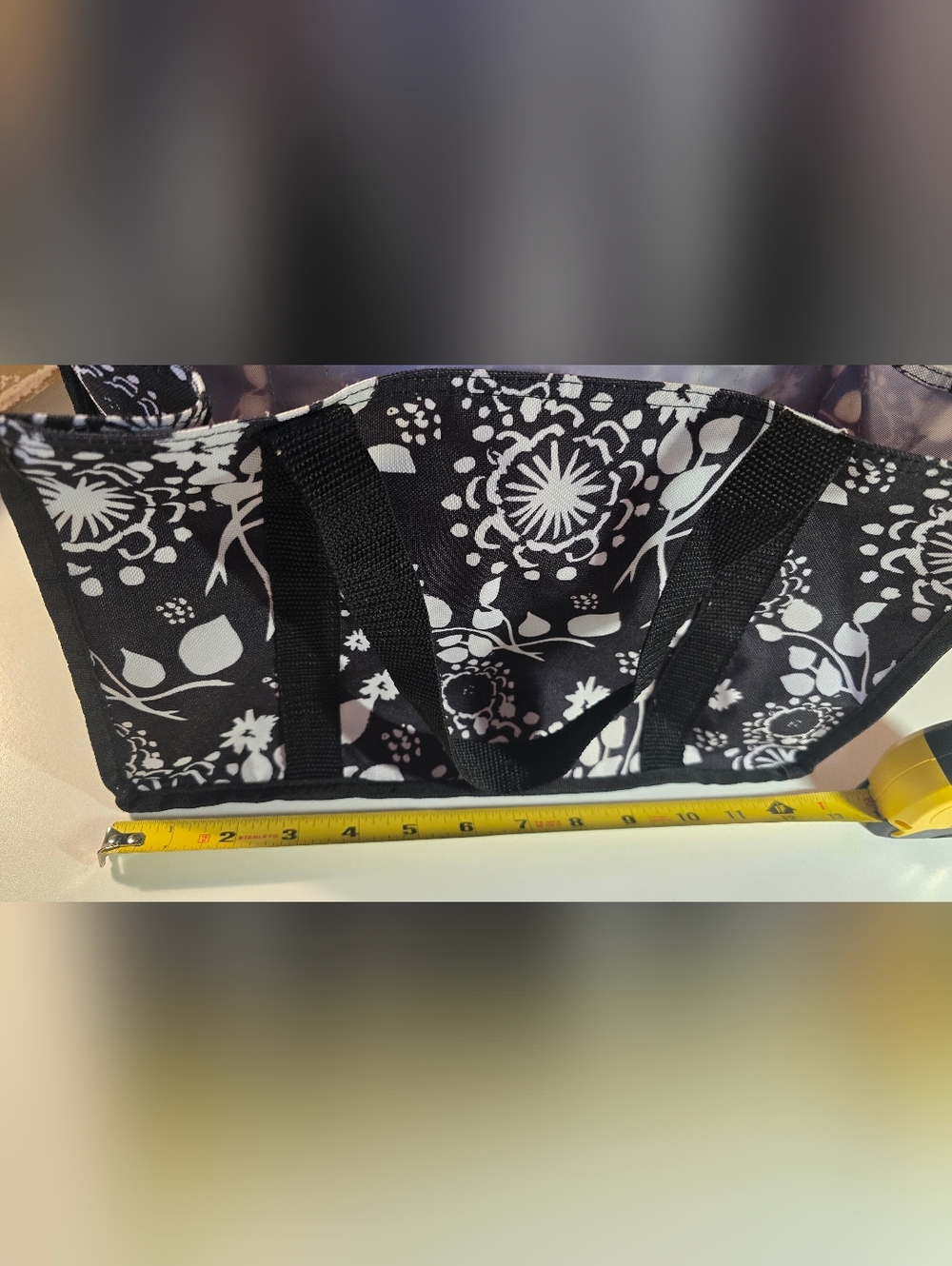 Thirty-One Black & White Floral Tote Bag with Front Mesh Pocket - Picture 7 of 7